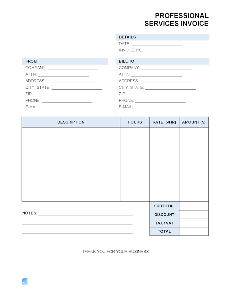 Professional Services Invoice Template file