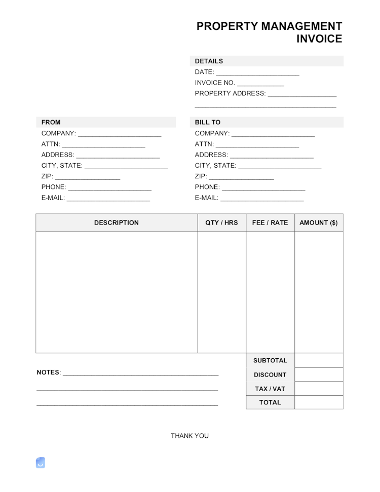 Property Management Invoice Template file