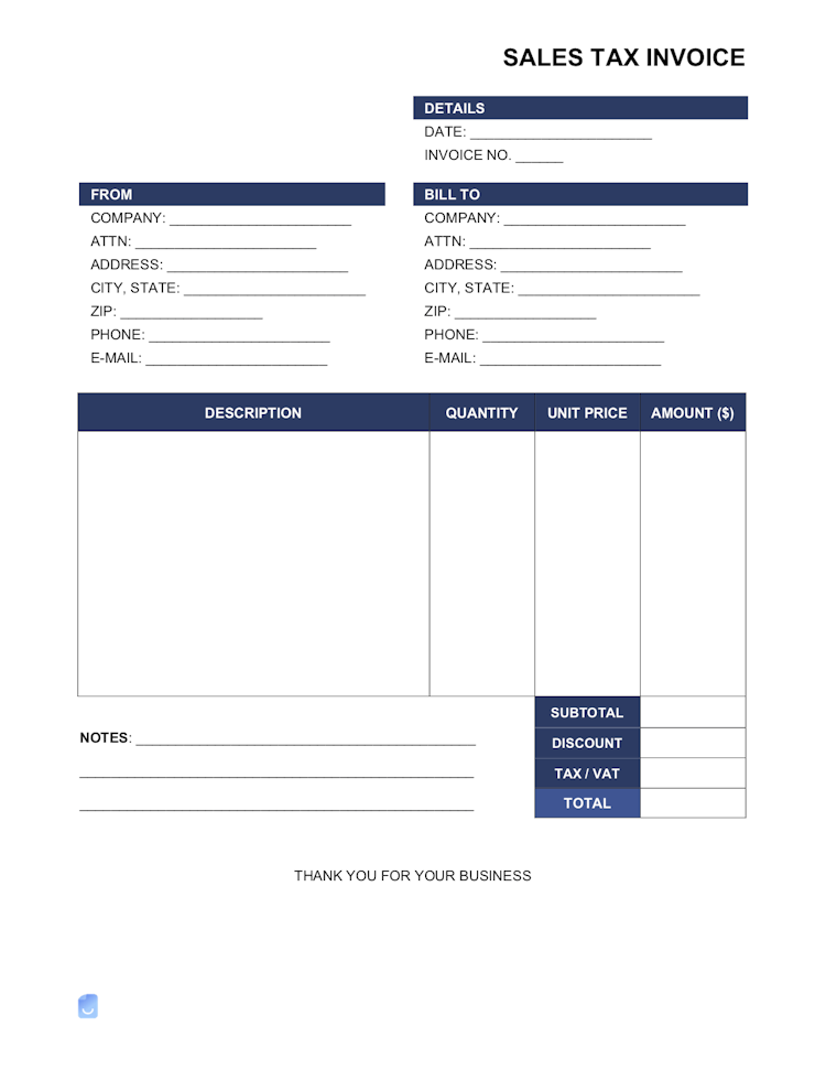 Sales Tax Invoice Template file