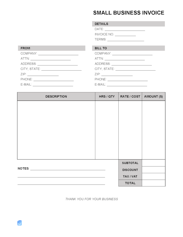 Small Business Invoice Template file