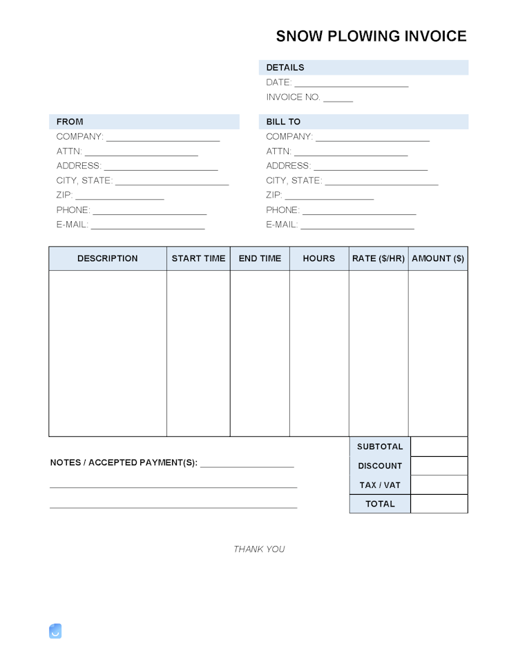 Snow Plowing Invoice Template file