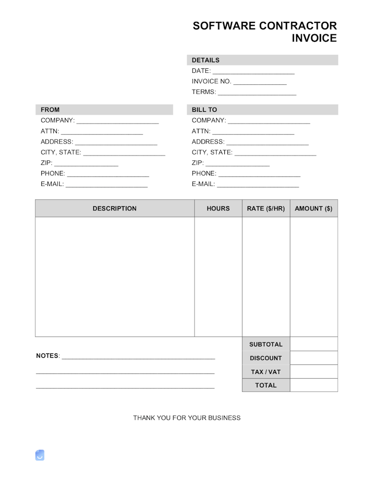 Software Contractor Invoice Template file