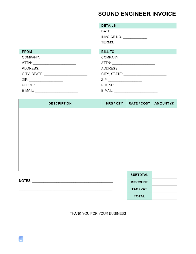 Sound Engineer Invoice Template file