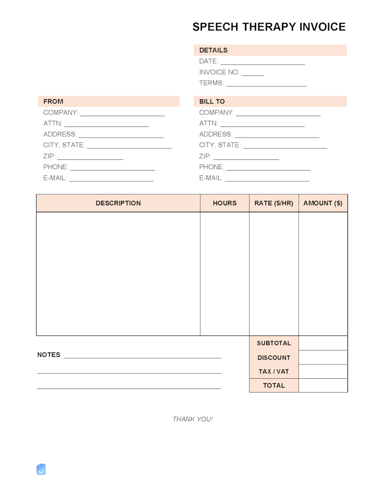 Speech Therapy Invoice Template file