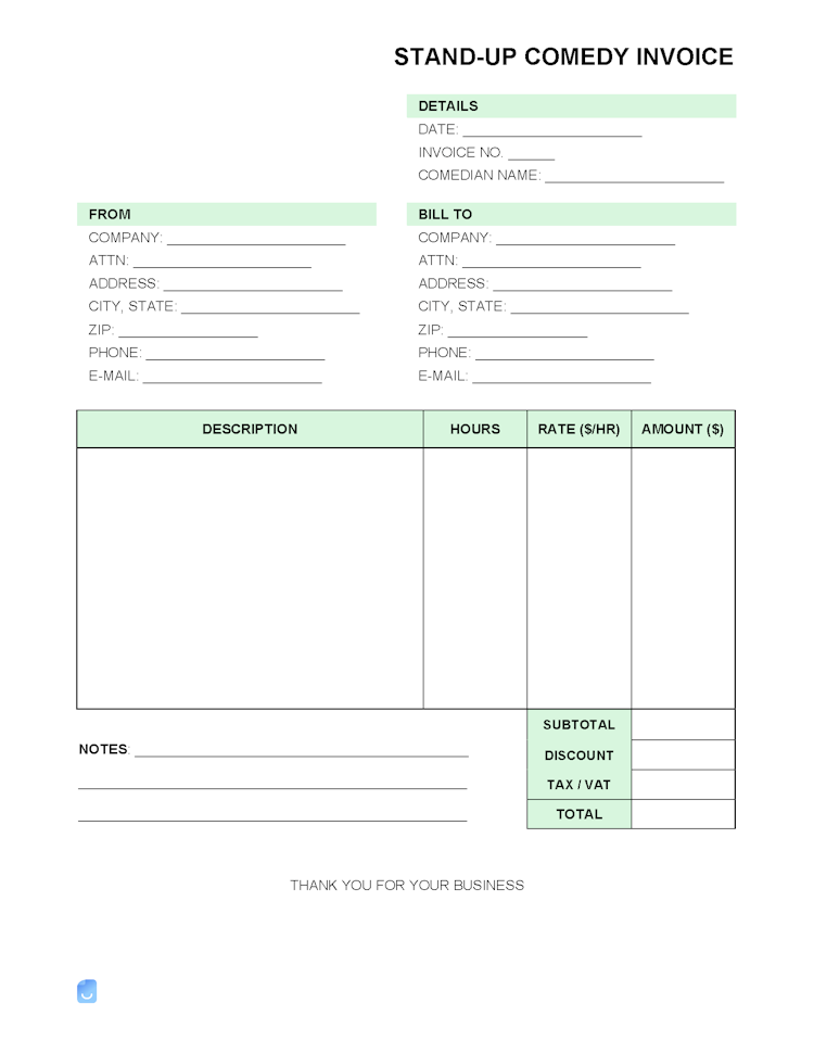 Stand-up Comedy Invoice Template file