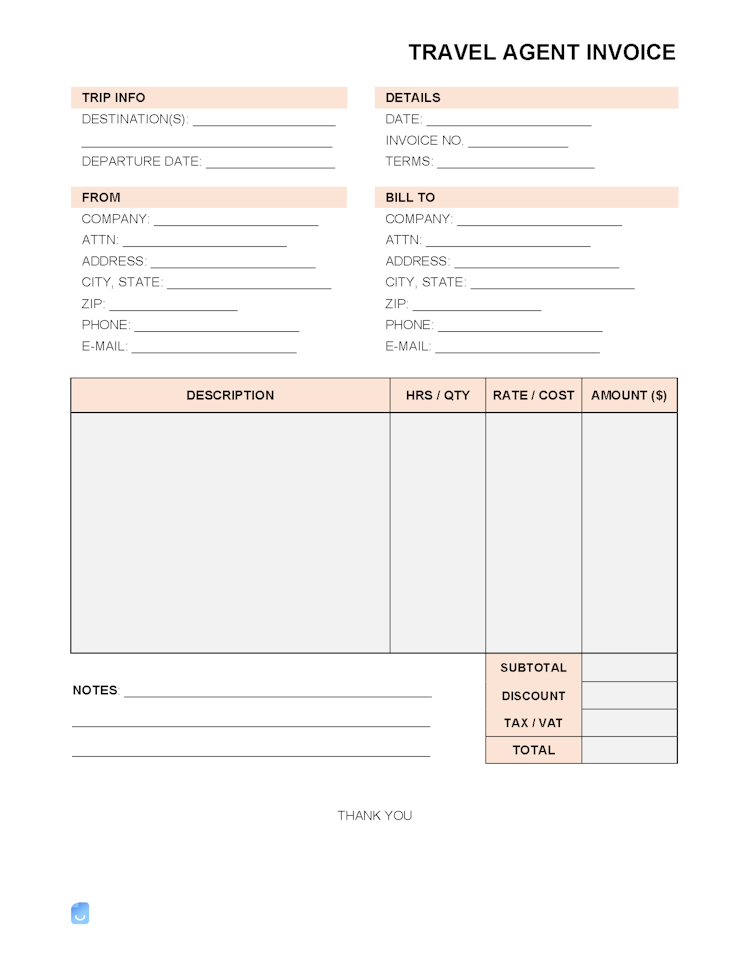 Travel Agent Invoice Template file