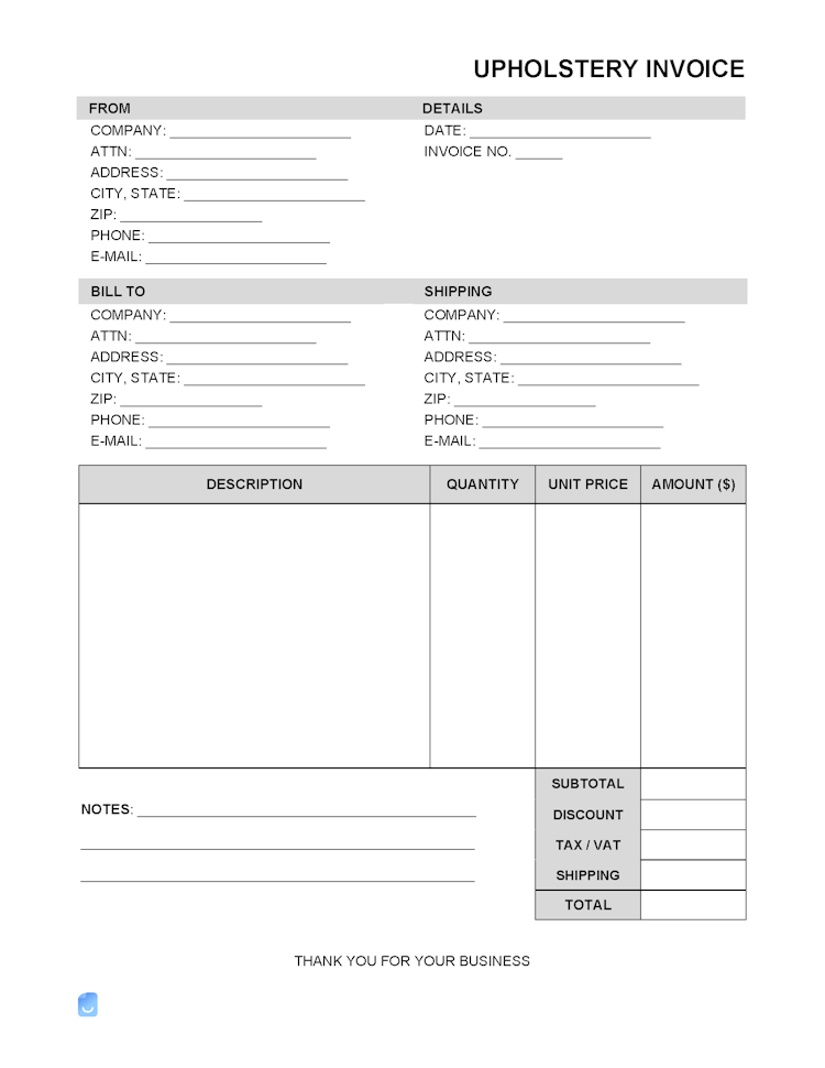 Upholstery Invoice Template file