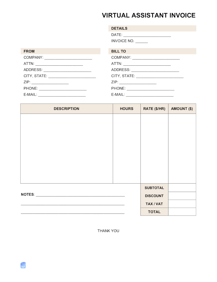Virtual Assistant Invoice Template file