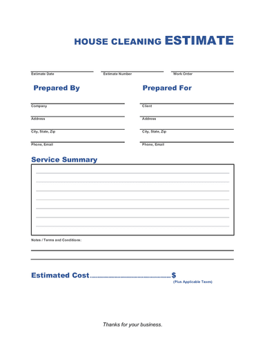 House Cleaning Estimate Template Invoice Maker