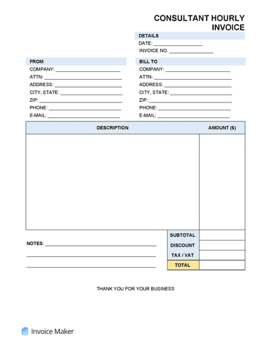 Consultant Hourly Invoice Template | Invoice Maker