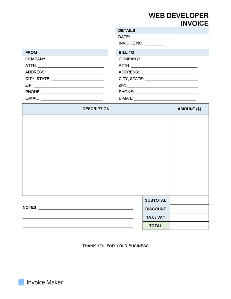 Web Developer Invoice Template Invoice Maker