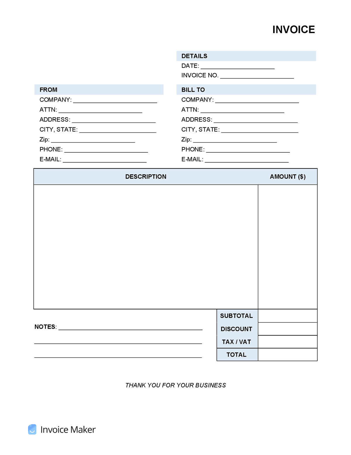 Free Simple Invoice Template PDF, Word, XLS Invoice Maker