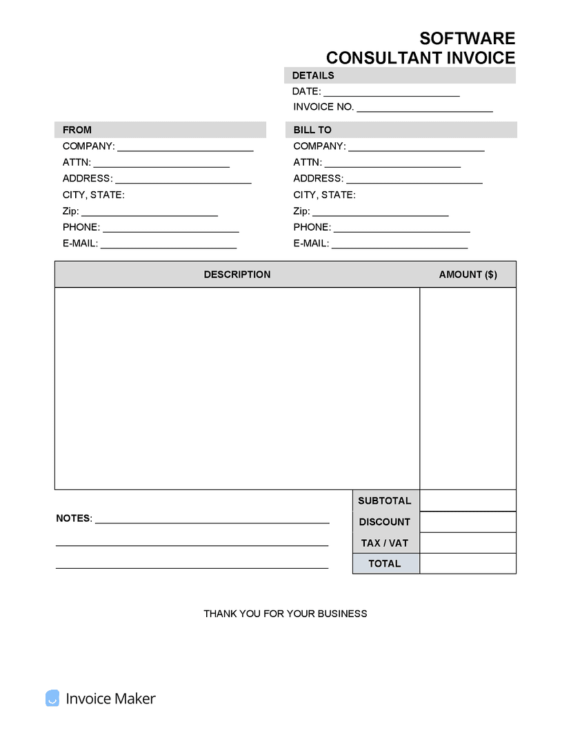 Software Consultant Invoice Template | Invoice Maker