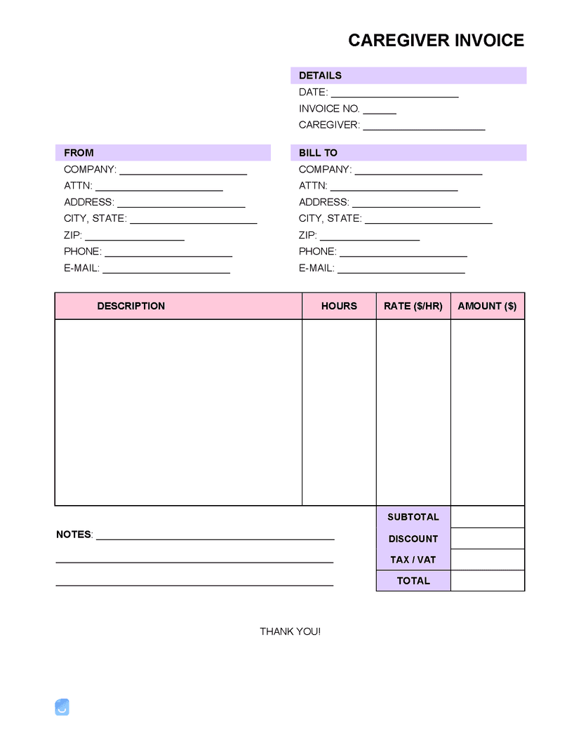 Caregiver Invoice Template | Invoice Maker