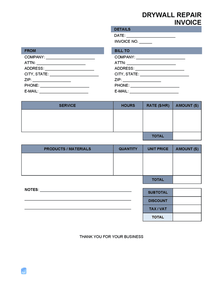 Drywall Repair Invoice Template | Invoice Maker