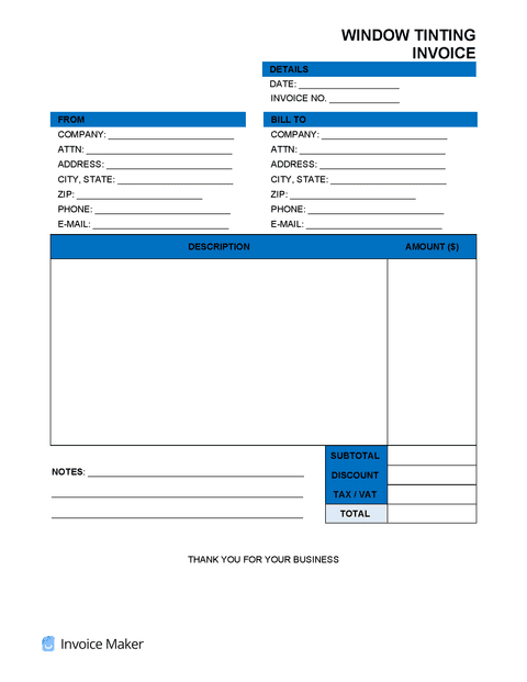 Free Window Tinting Invoice Template PDF, Word, XLS | Invoice Maker
