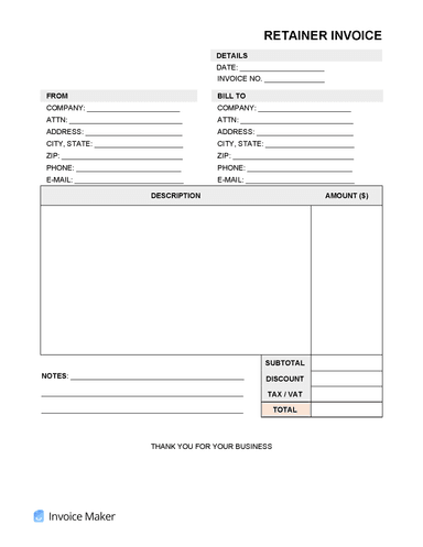 Retainer Invoice Template | Invoice Maker
