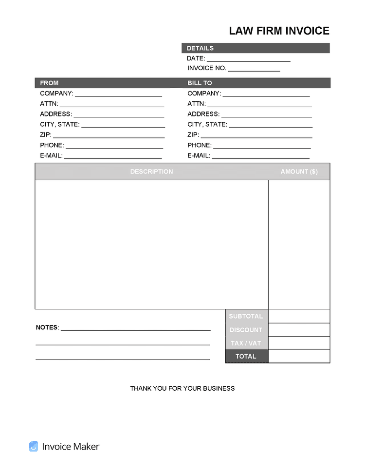 Free Law Firm Invoice Template PDF, Word, XLS Invoice Maker