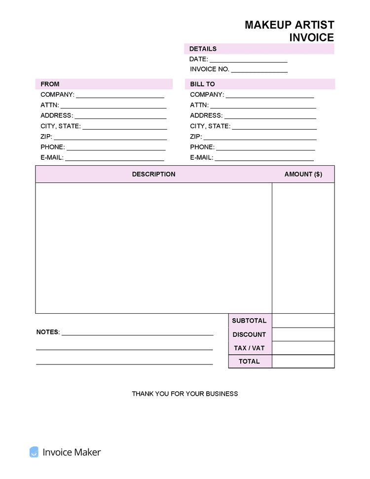 Makeup Artist Invoice Template Invoice Maker