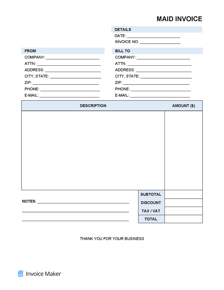 Maid Service Invoice Template Invoice Maker