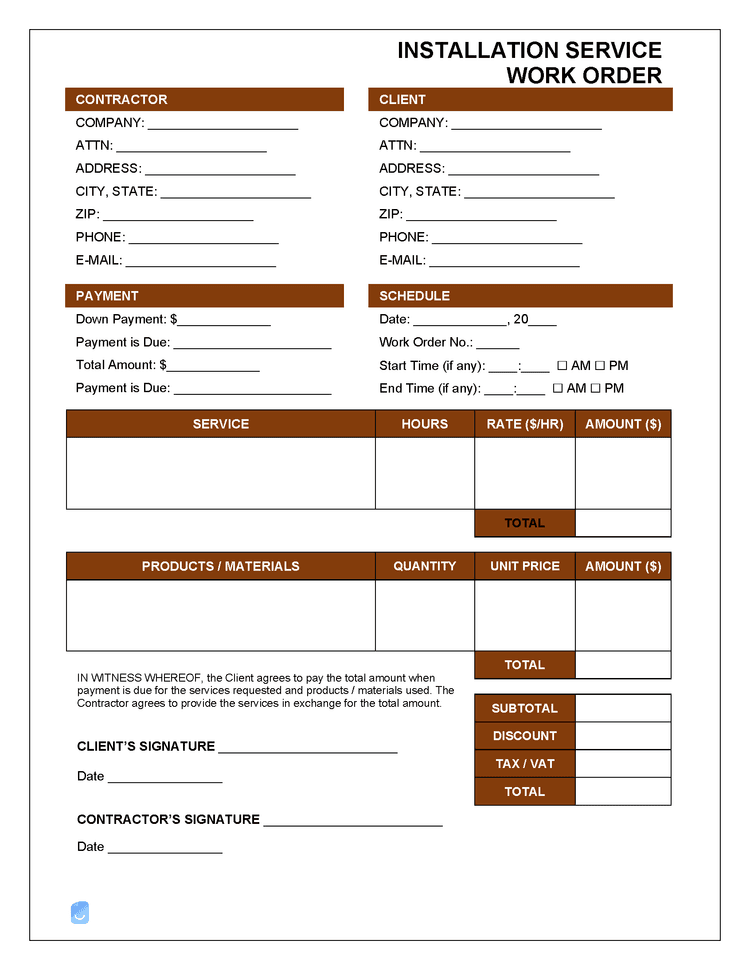 Installation Service Work Order Template Invoice Maker