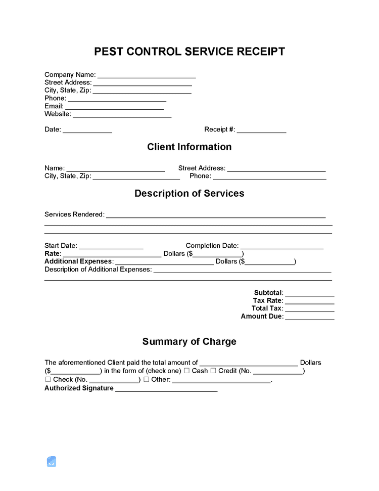 Free Pest Control Receipt Template PDF, Word, XLS Invoice Maker