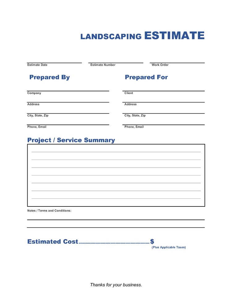 Free Landscaping Estimate Template PDF, Word, XLS Invoice Maker