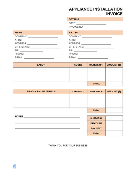 Free Appliance Installation Invoice Template PDF, Word, XLS | Invoice Maker