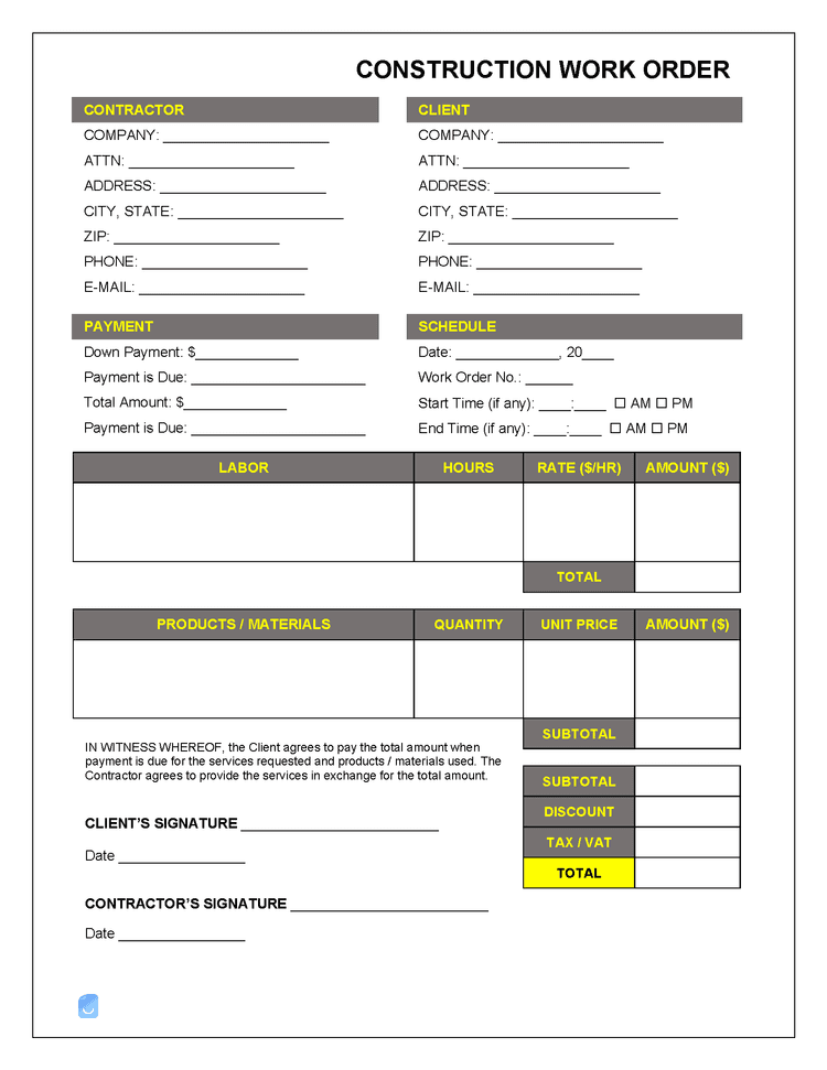 Construction Work Order Template Invoice Maker
