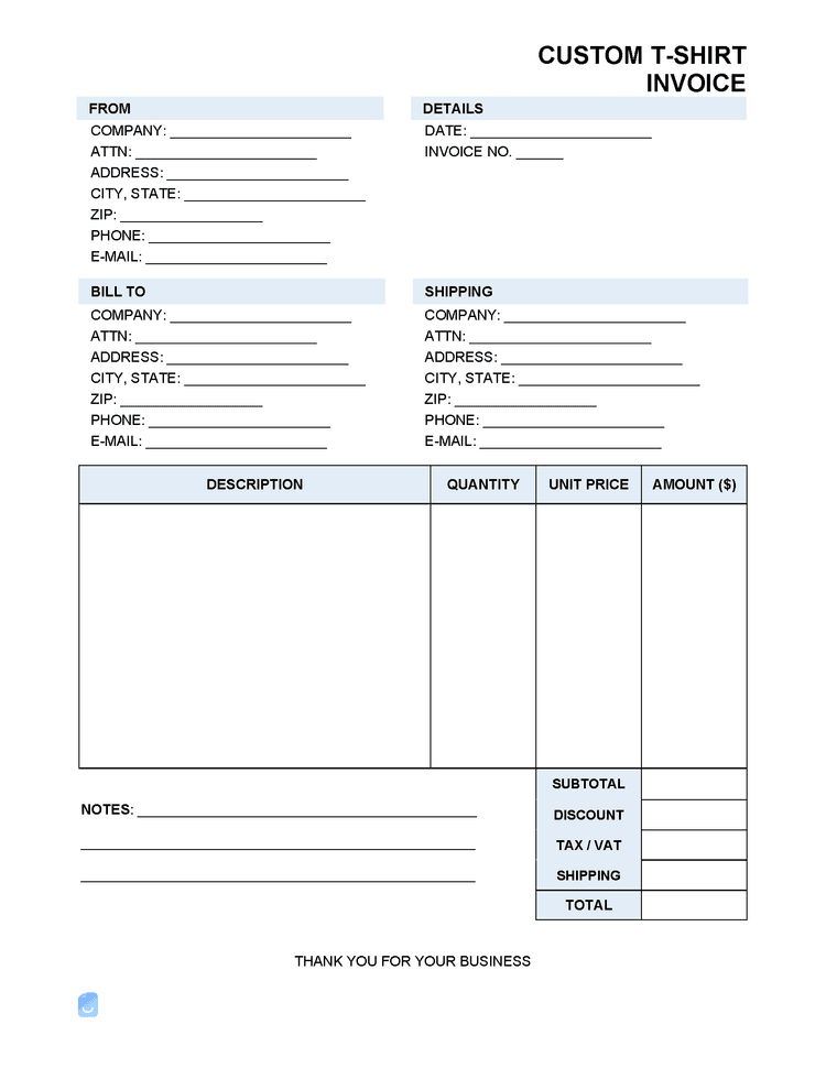 Custom TShirt Invoice Template Invoice Maker