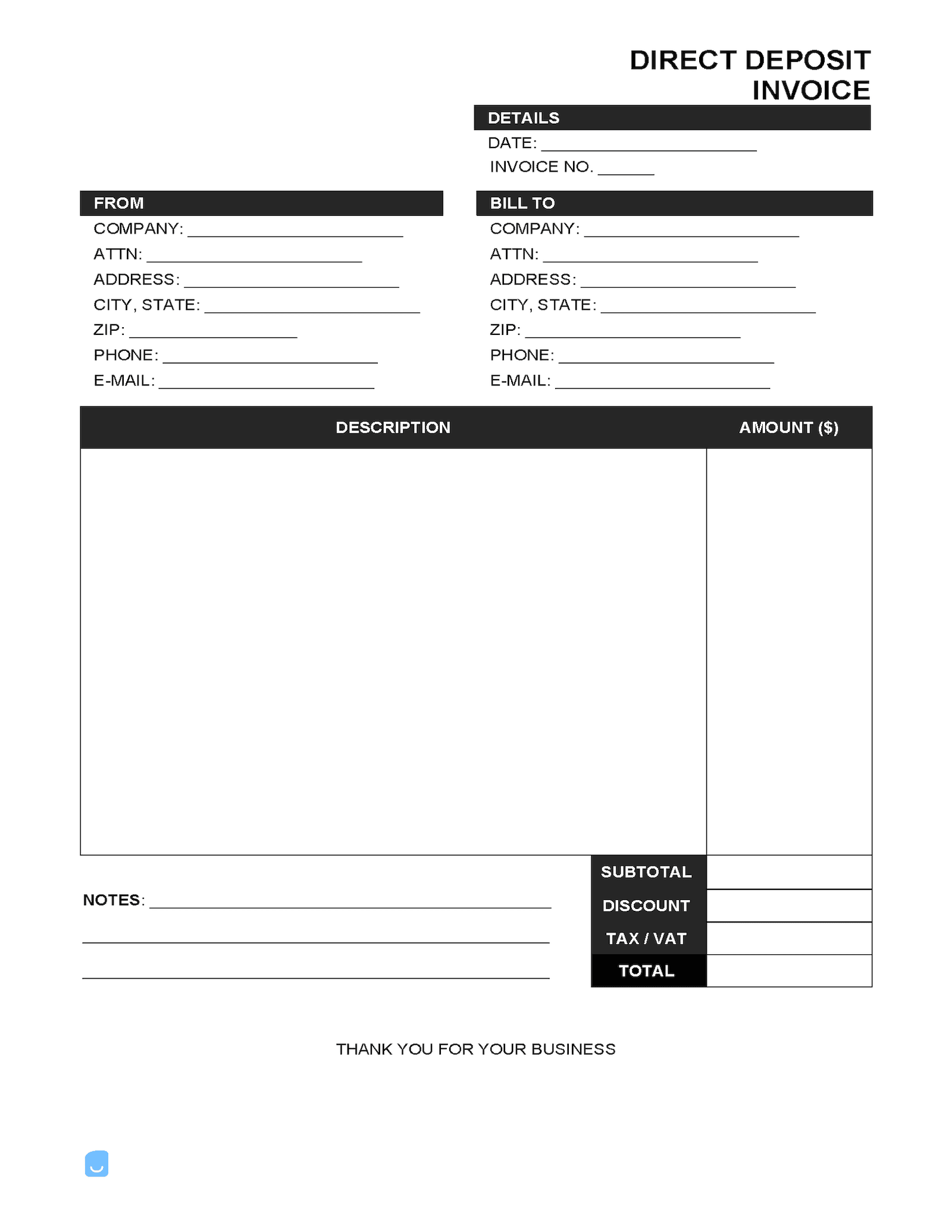Direct Deposit Invoice Template Invoice Maker Direct Deposit Invoice Template Invoice Maker