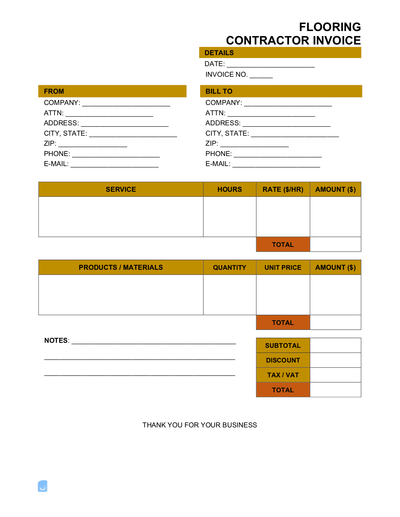 Free Flooring Contractor Invoice Template PDF, Word, XLS Invoice Maker