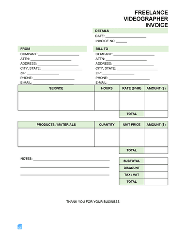 Freelance Videographer Invoice Template | Invoice Maker