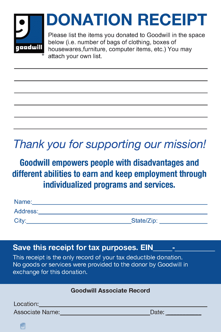 Free GoodWill Donation Receipt Template PDF, Word, XLS Invoice Maker