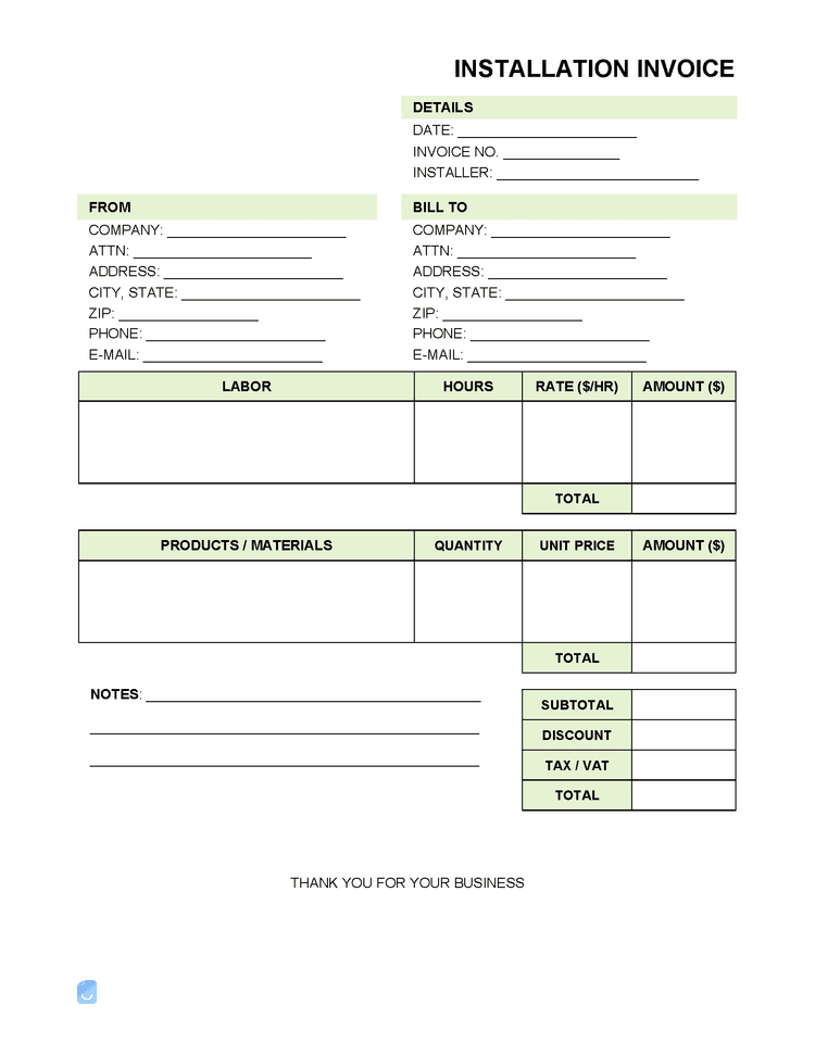 Installation Invoice Template | Invoice Maker