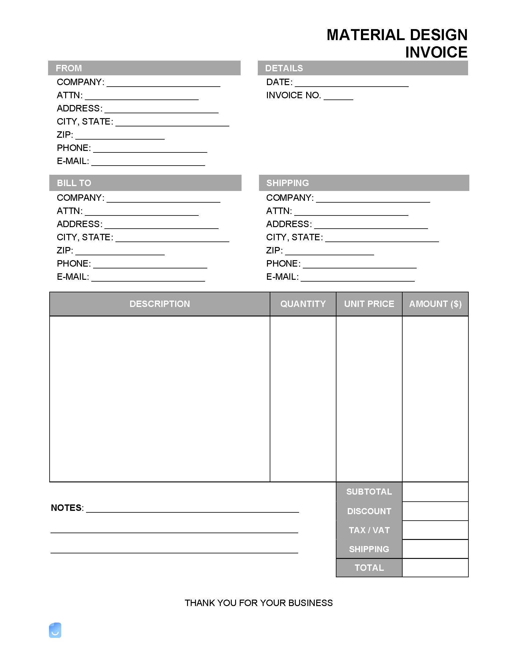 Material Design Invoice Template | Invoice Maker