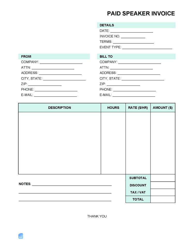 Free Paid Speaker Invoice Template PDF, Word, XLS | Invoice Maker