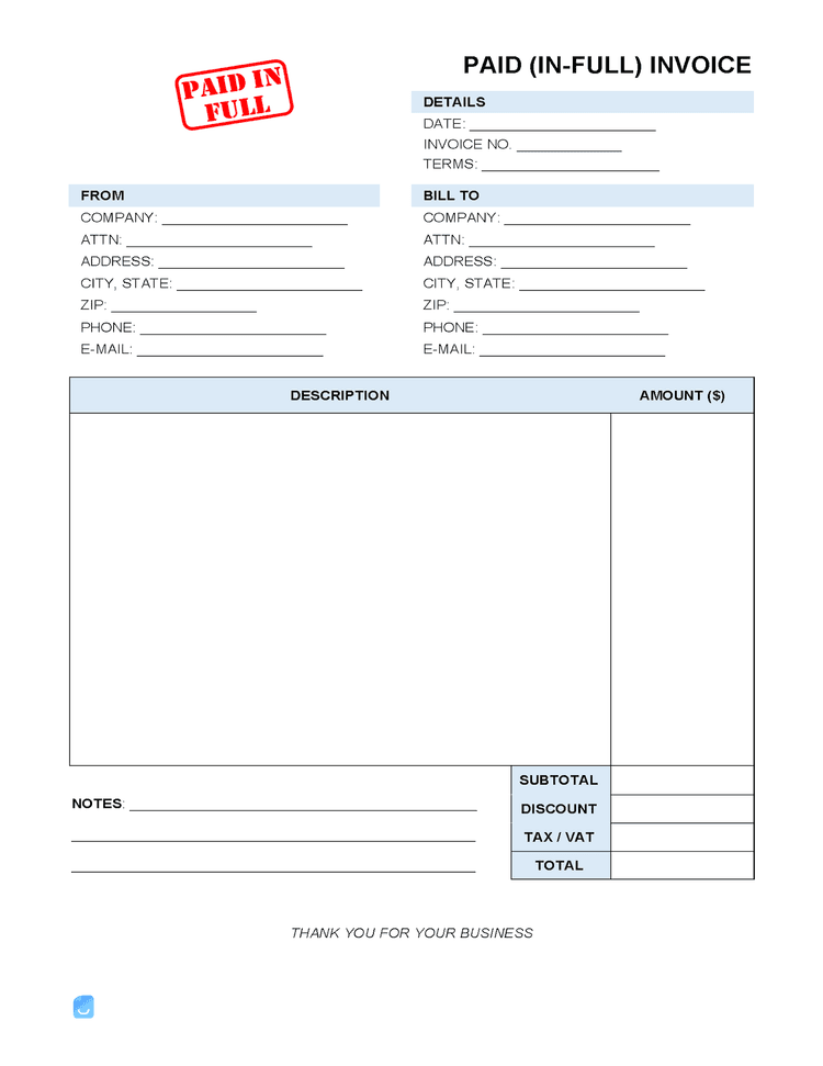 Paid (infull) Invoice Template Invoice Maker