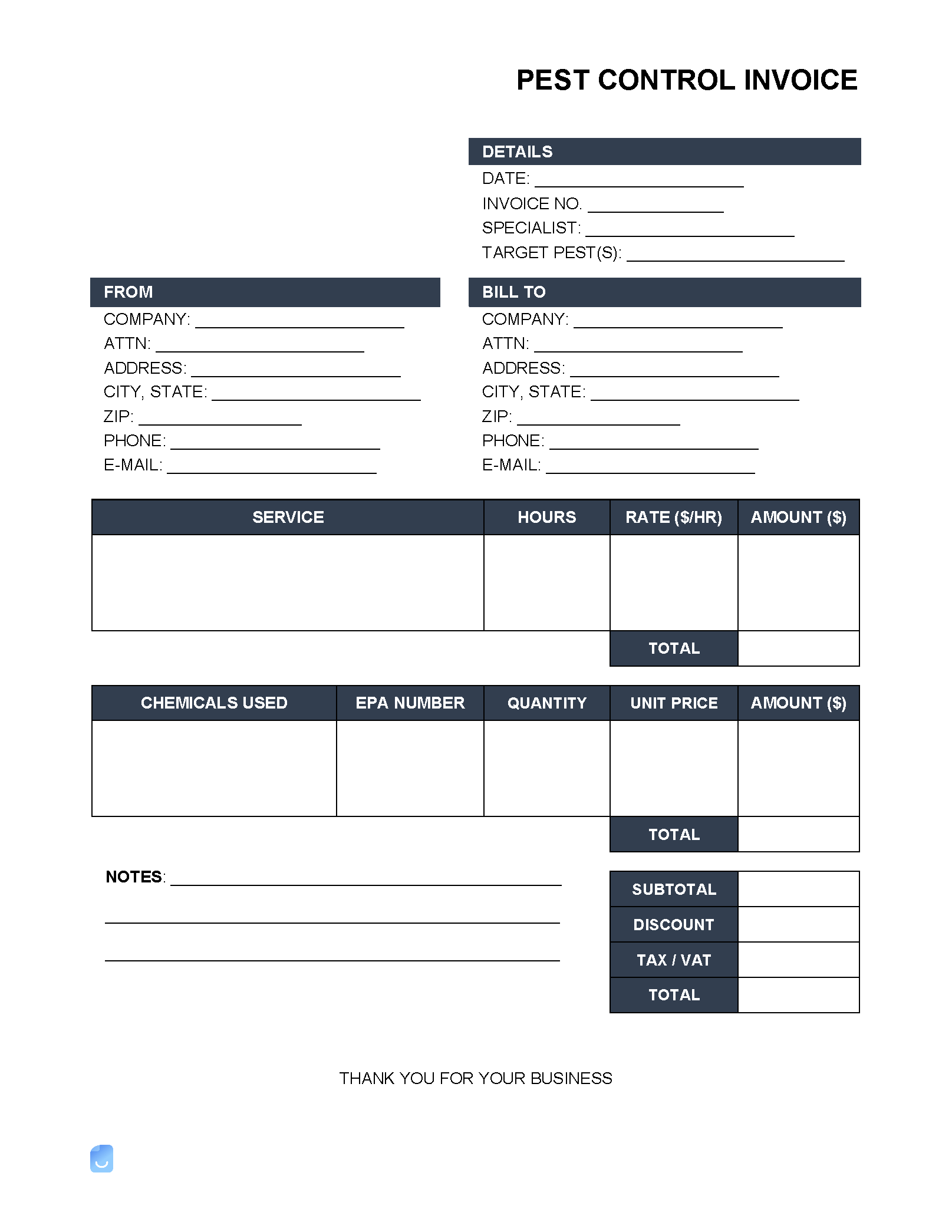 Free Pest Control Invoice Template PDF, Word, XLS | Invoice Maker