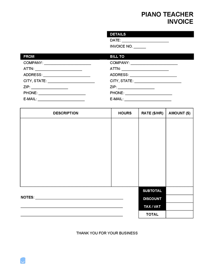 Piano Teacher Invoice Template Invoice Maker Piano Teacher Invoice Template Invoice Maker
