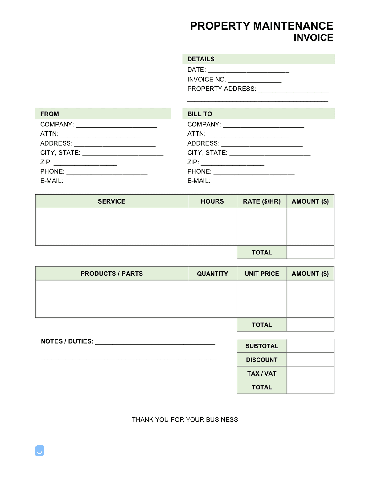 Property Maintenance Invoice Template | Invoice Maker