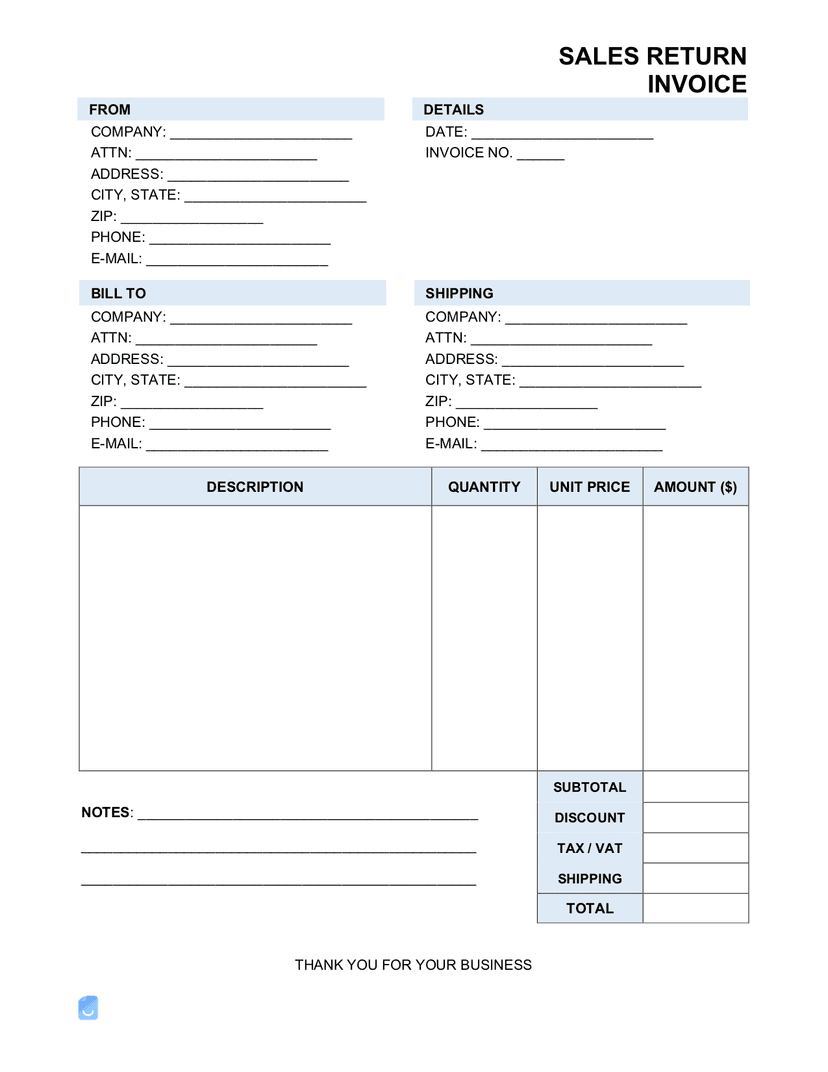 Sales Return Invoice Template | Invoice Maker