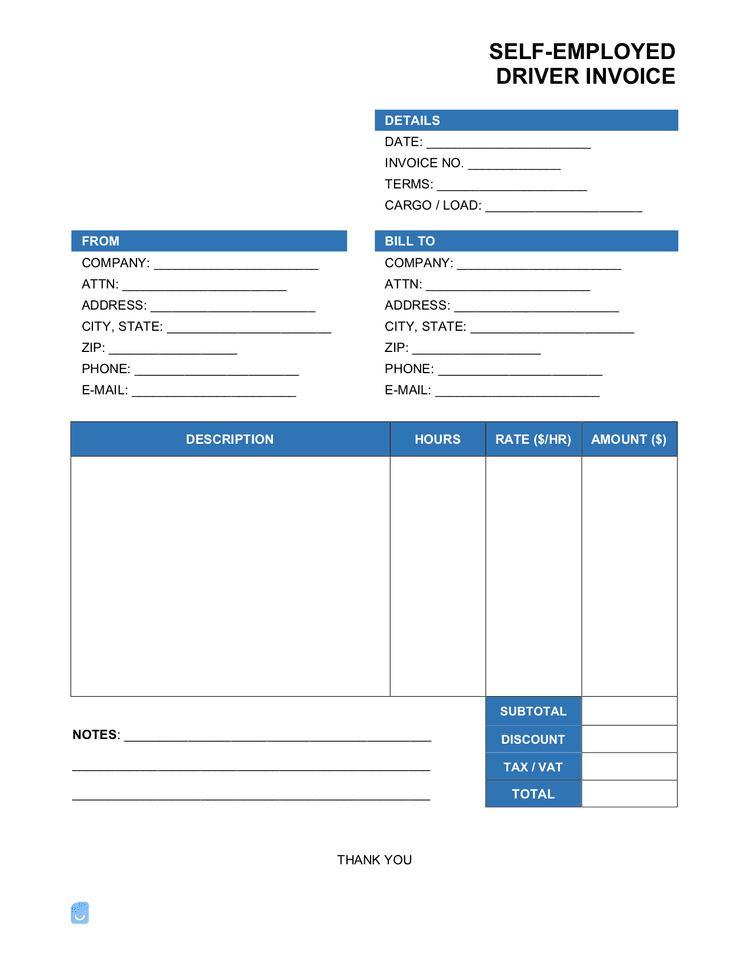 Free Self-Employed Driver Invoice Template PDF, Word, XLS | Invoice Maker