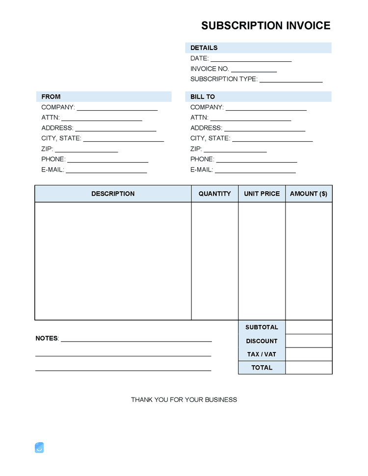Subscription Invoice Template | Invoice Maker