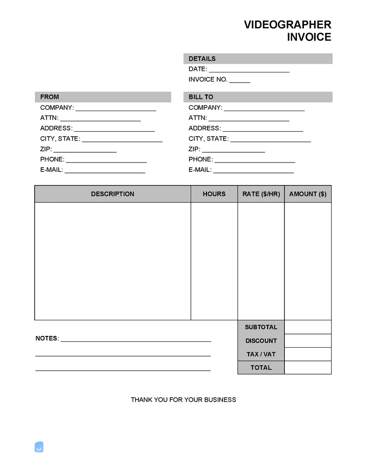 Free Videographer Invoice Template PDF, Word, XLS Invoice Maker