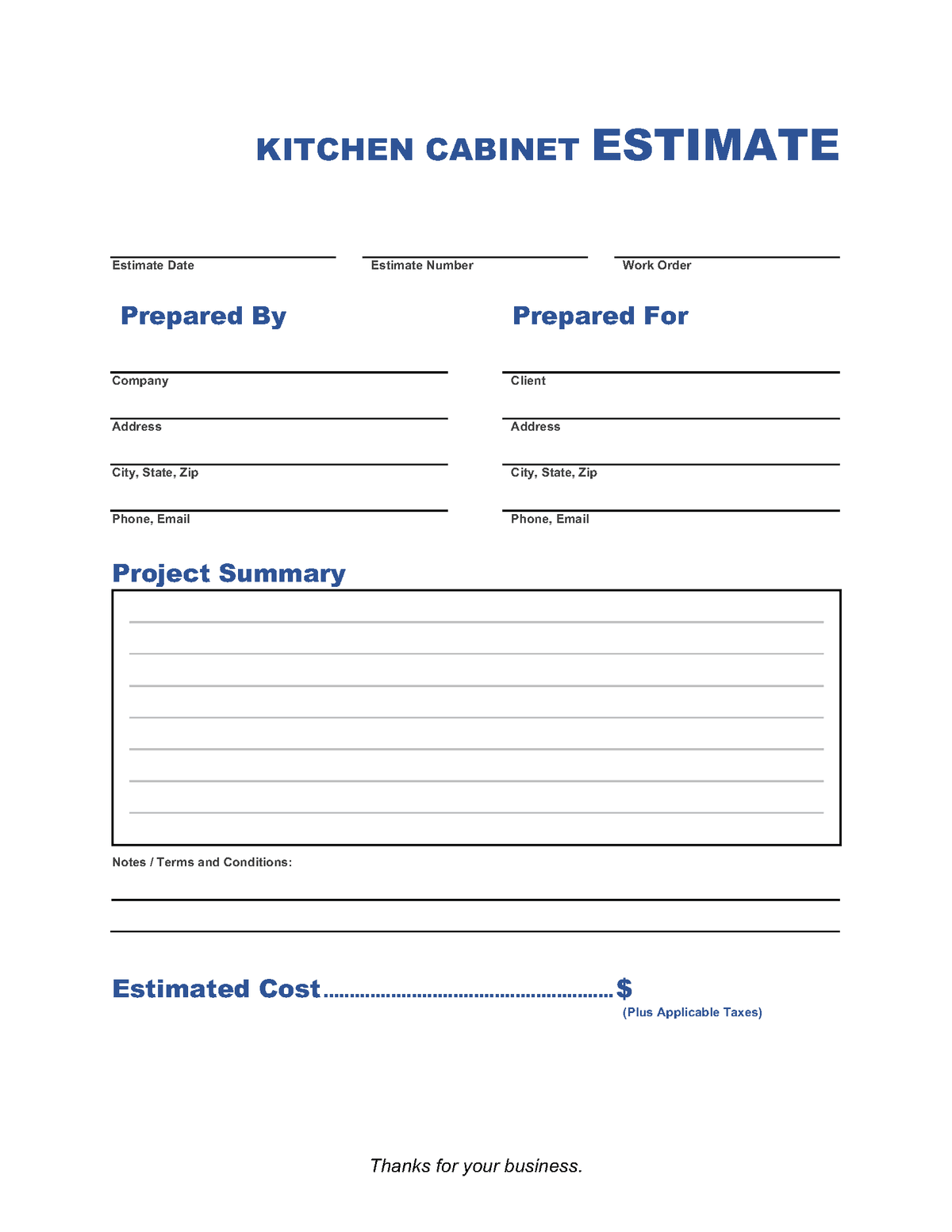 Free Kitchen Cabinet Estimate Template PDF, Word, XLS | Invoice Maker