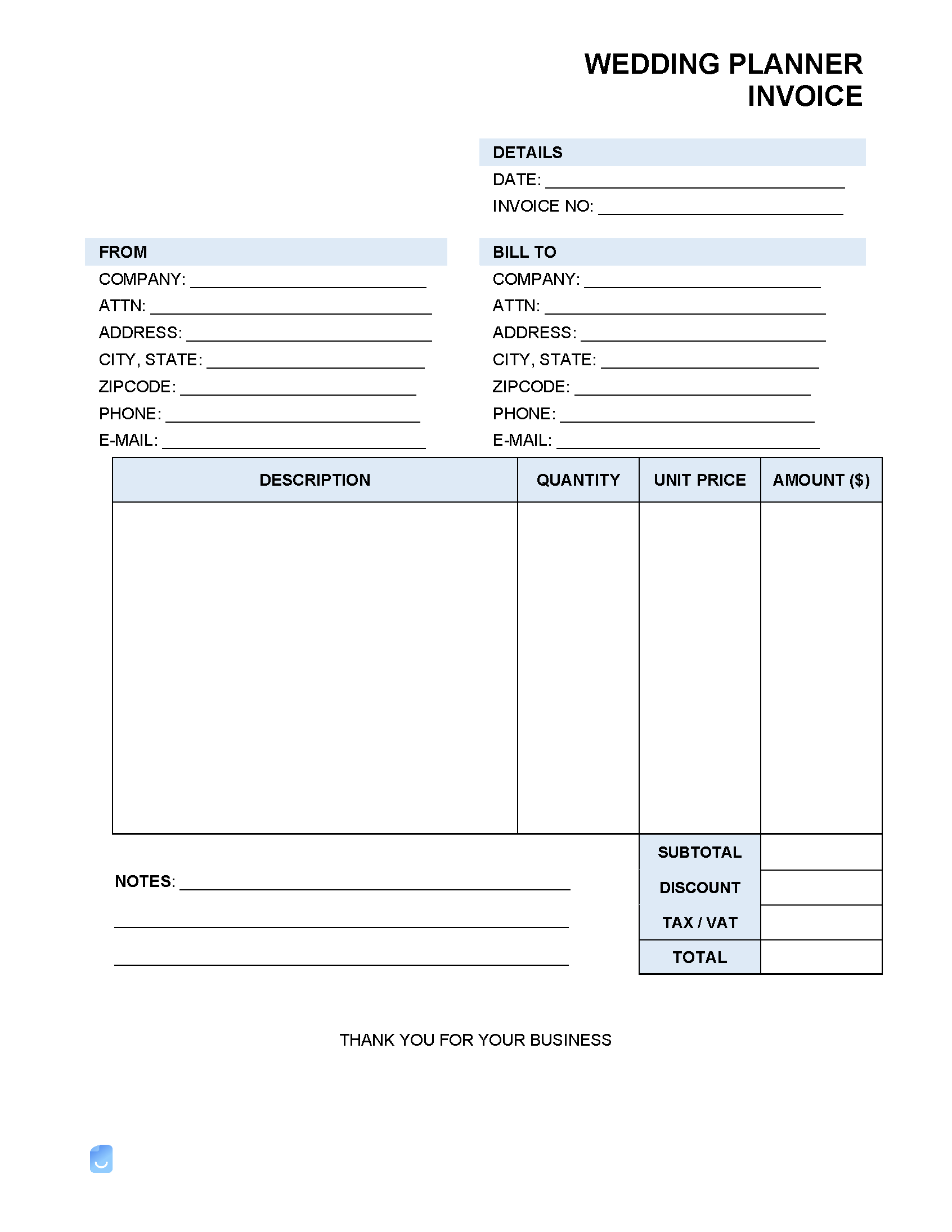 Wedding Planner Invoice Template | Invoice Maker