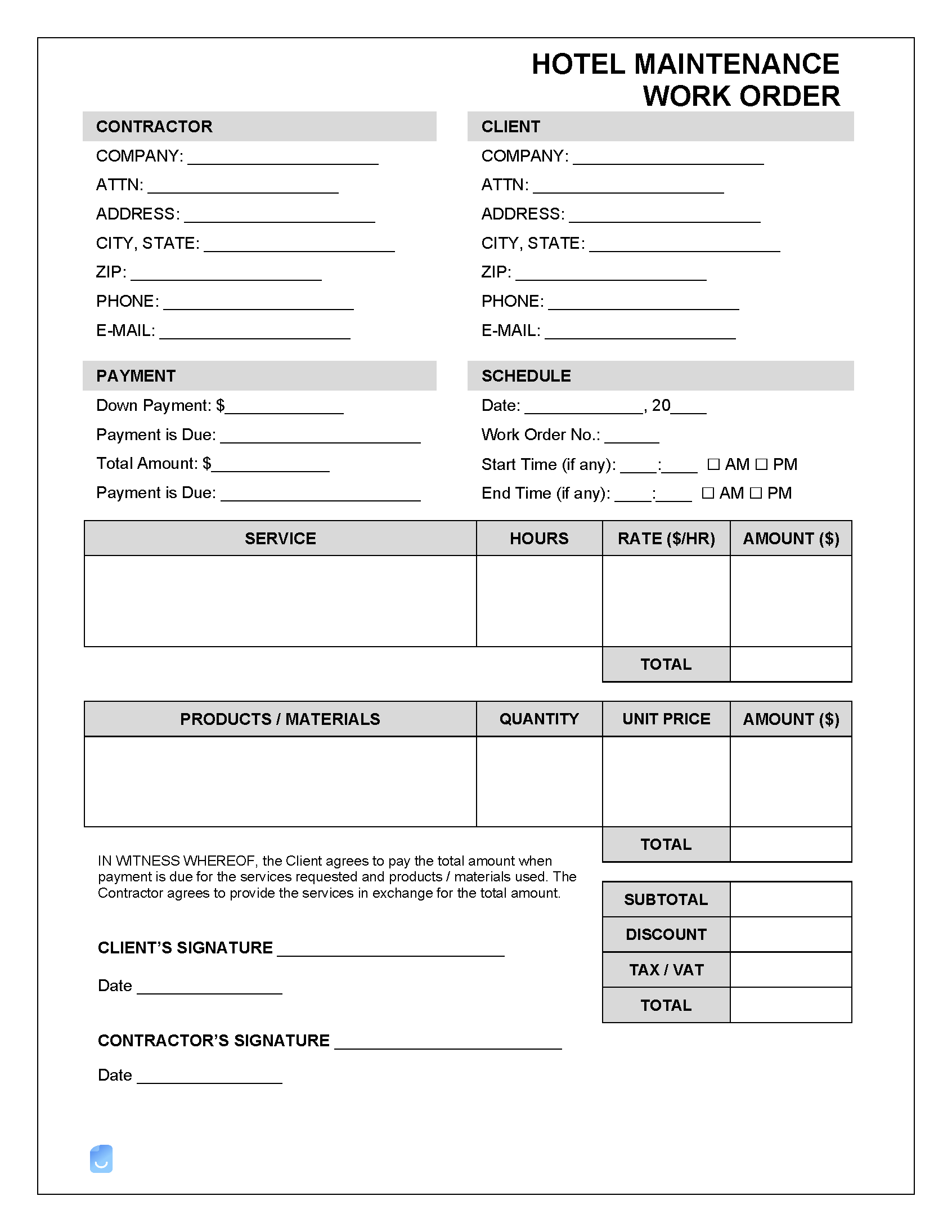 Hotel Maintenance Work Order Template Invoice Maker