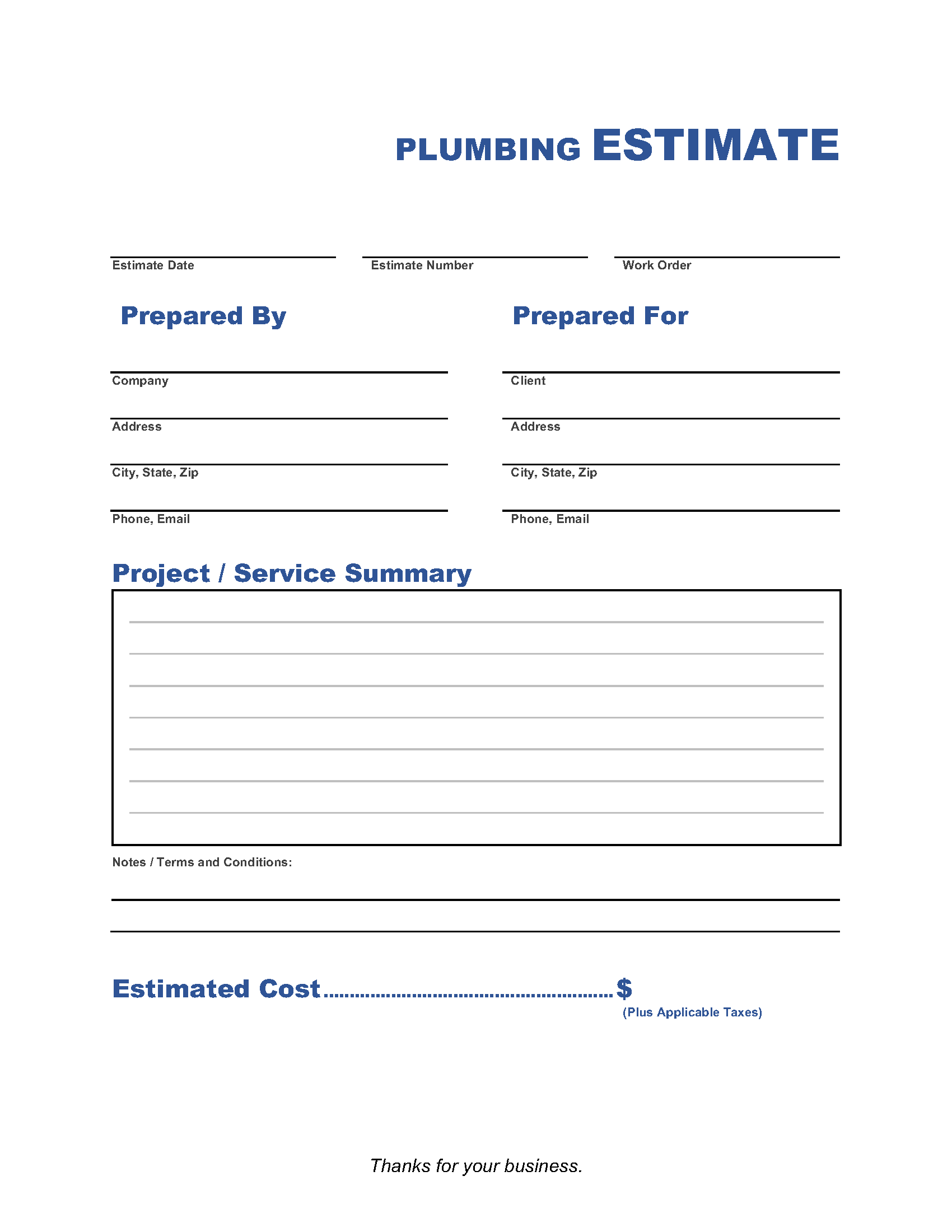Plumbing Estimate Template | Invoice Maker