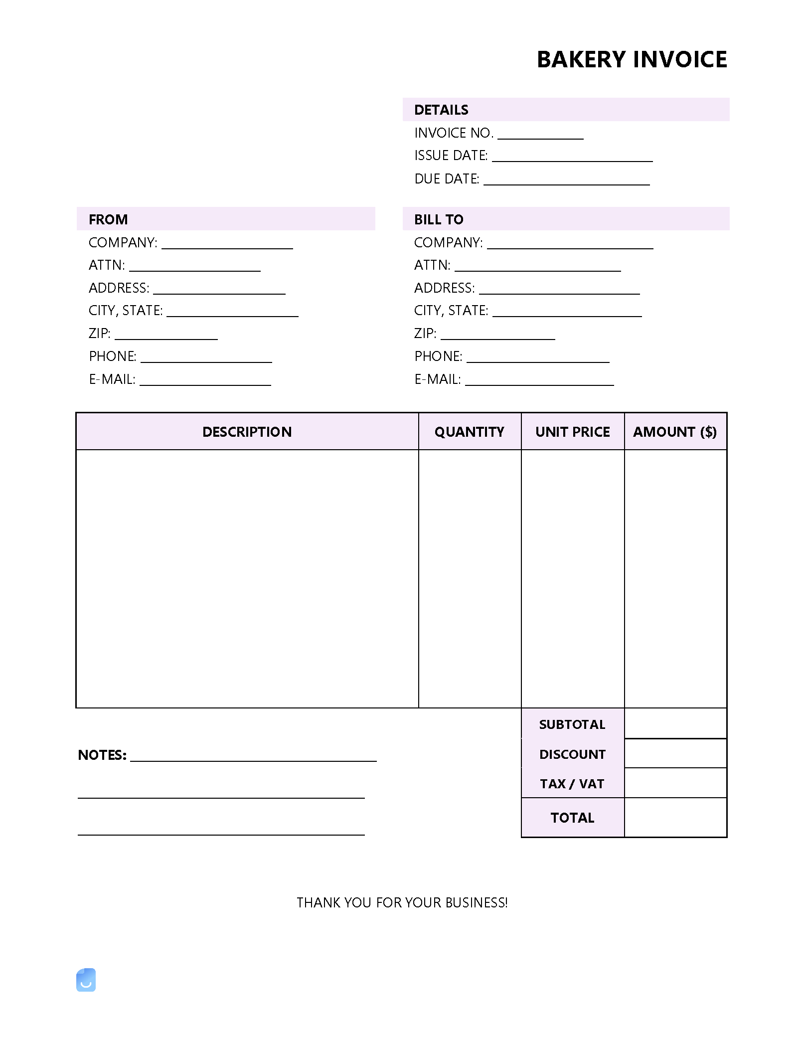 Bakery Invoice Template | Invoice Maker